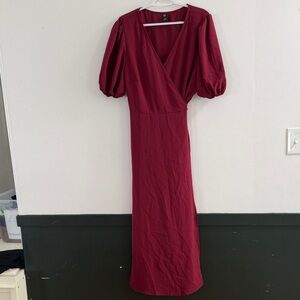 SHEIN Burgundy Long Sleeve Dress